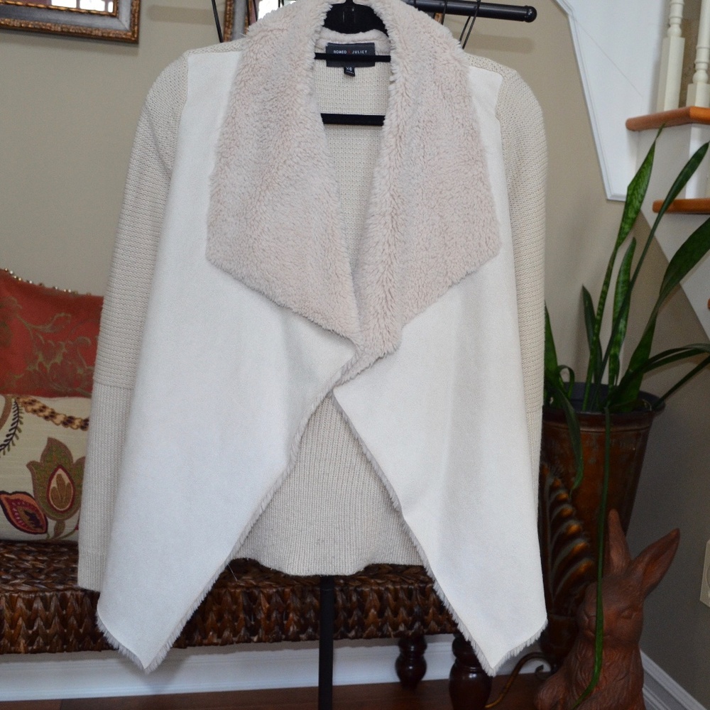 Cream/Ivory Sweater/Jacket Interesting Multi-fabric Size XS
